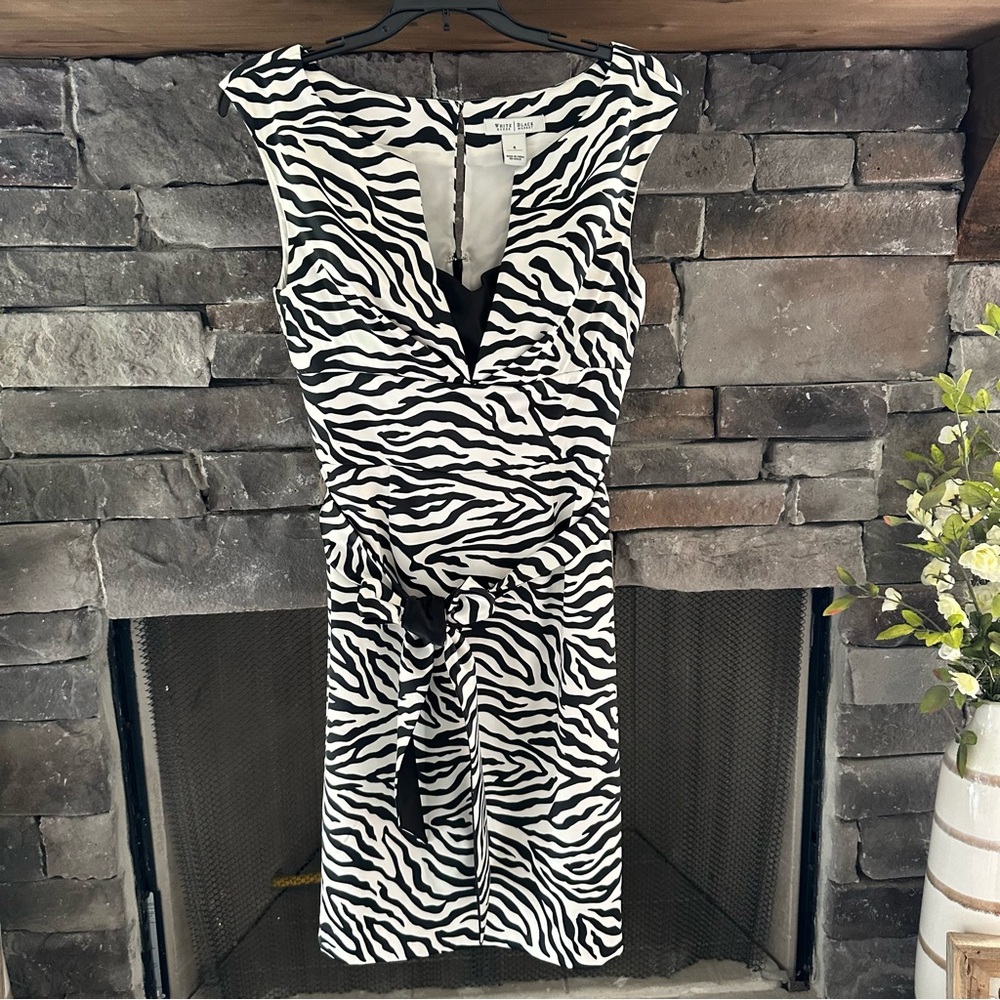 White House Black Market Black and White Tie Front Sheath Dress